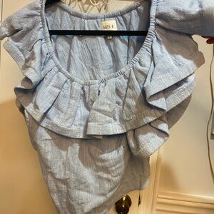 Misa Los Angeles Light Blue Ruffle Blouse